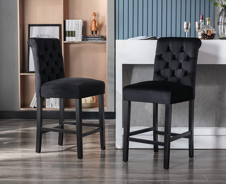 Tufted Velvet Mid Century Barstools, Set of 2 in Black