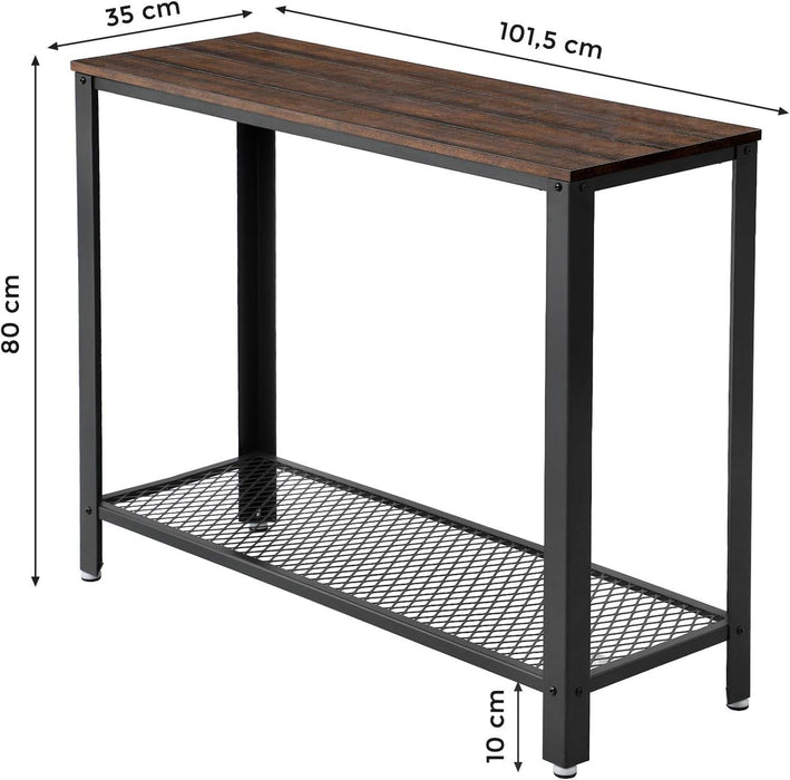 Industrial Rustic Console Table with Mesh Shelf
