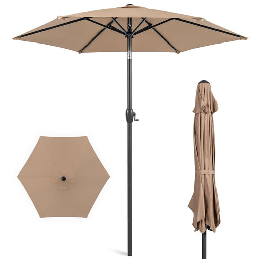7.5Ft Heavy-Duty Outdoor Market Patio Umbrella W/ Push Button Tilt, Easy Crank Lift, Tan