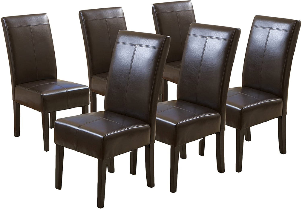 Set of 6 Pertica T-Stitch Leather Dining Chairs, Chocolate Brown
