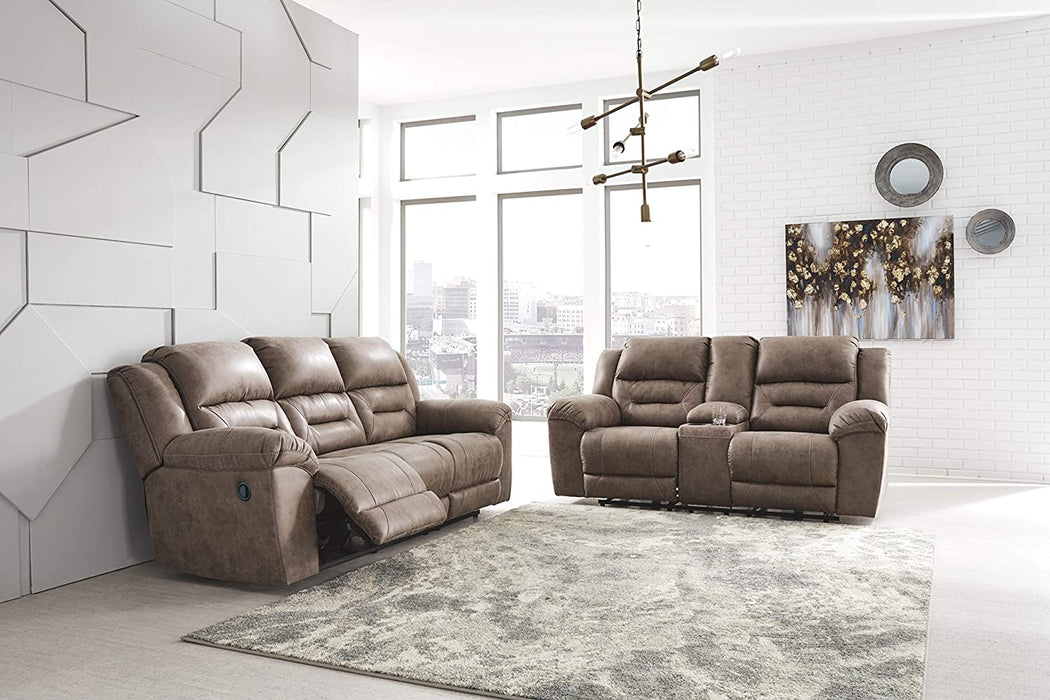 Stoneland Faux Leather Manual Pull Tab Reclining Sofa, Light Brown