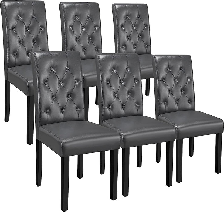 Classic Style PU Leather Cushioned Dining Chairs (Set of 6, Gray)