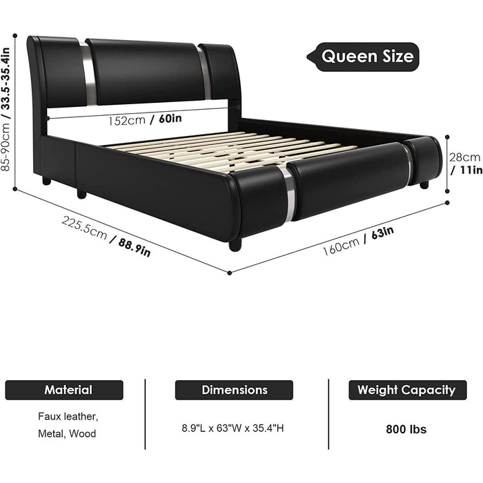 Queen Faux Leather Upholstered Platform Bed Frame