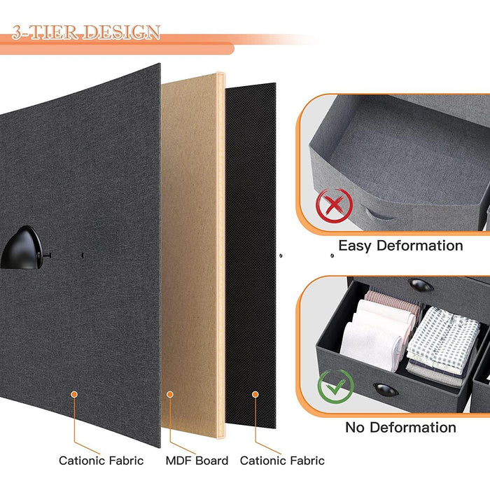 Dark Grey 9-Drawer Fabric Tall Bedroom Dresser