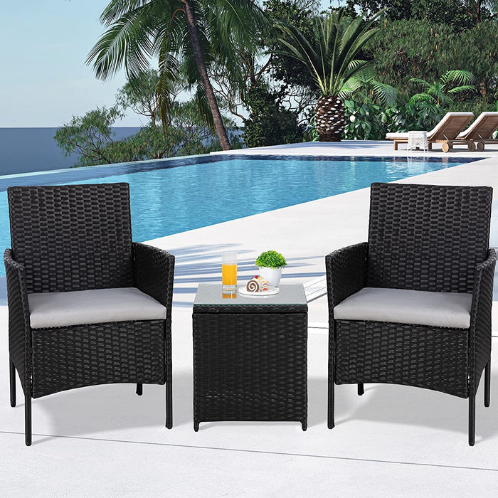 3 Pieces Outdoor Patio Furniture Set Patio Porch Conversation Sets PE Rattan Wicker Chairs with Table Outdoor Garden Furniture Sets, Black
