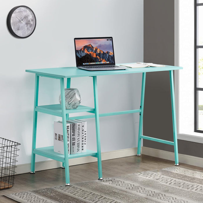 Blue 43″ Desk with 2 Shelves and Adjustable Feet