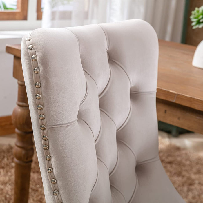 High-End Velvet Upholstered Dining Chairs (Beige)