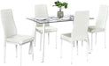 Modern White Dining Room Table Set for 4, Glass Top