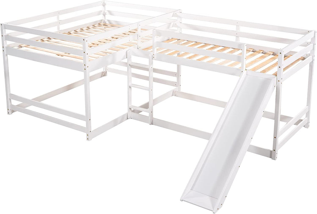 L-Shaped Twin over Full Bunk Bed with Slide and Ladder
