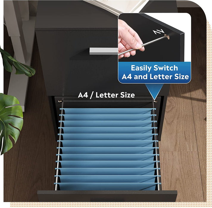 Black Wood File Cabinet with Mobile Printer Stand