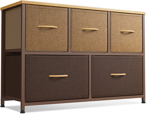 Dresser with 5 Drawers, Fabric Storage TV Stand, Chocolate
