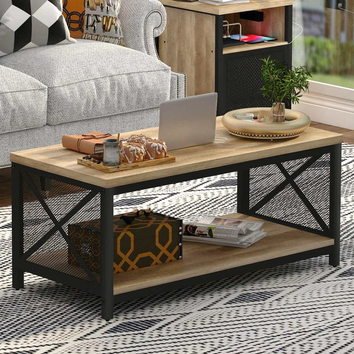 Industrial Rustic Coffee Table with Shelf