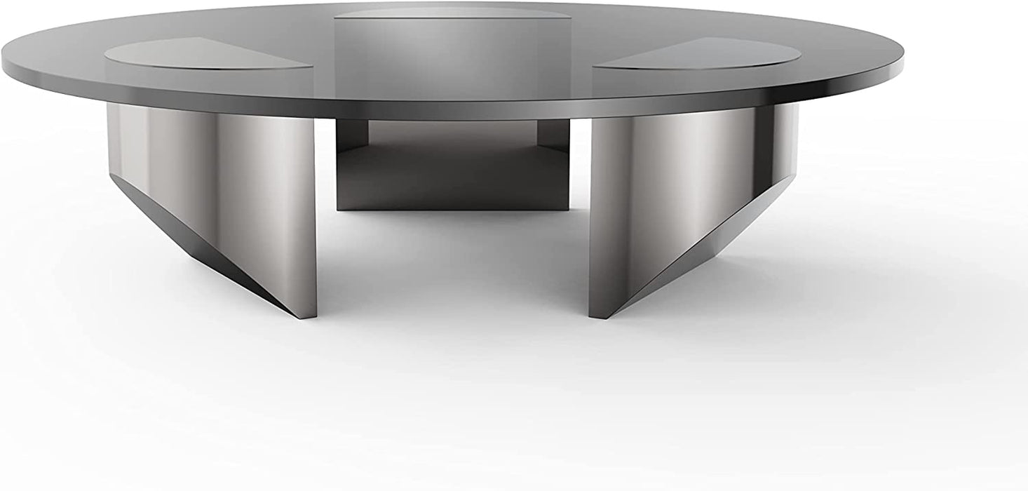 Round Glass Coffee Table with Polished Steel Legs