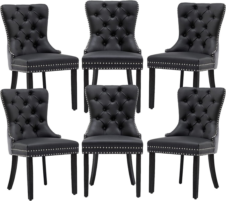 Black and Dark Grey Velvet Dining Chairs Set of 6 with Nailhead Trim and Pull Ring