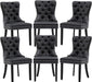 Black and Dark Grey Velvet Dining Chairs Set of 6 with Nailhead Trim and Pull Ring