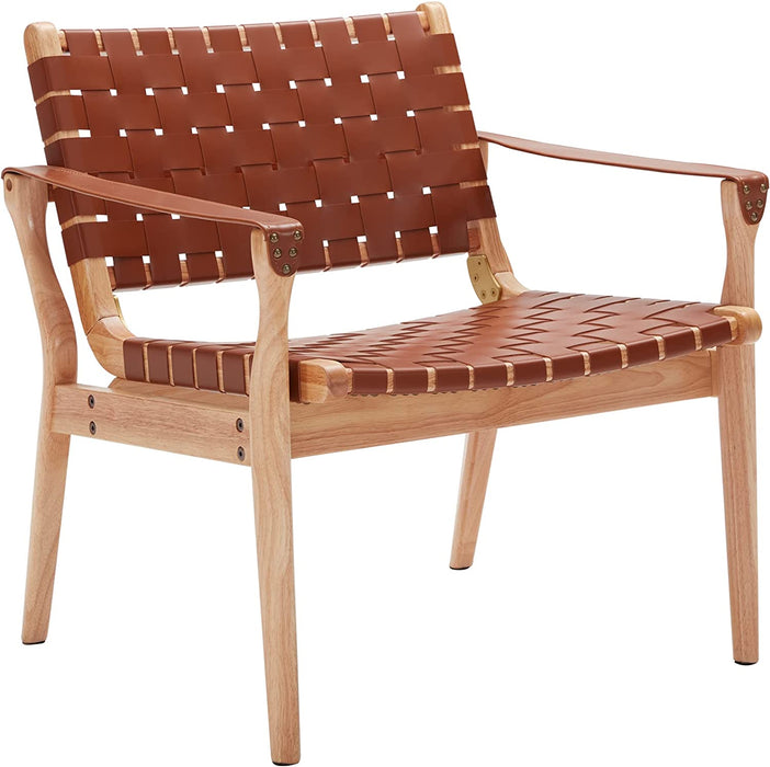 Oak and Leather Boho Accent Chair for Modern Minimalism