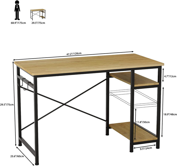 Industrial Writing Desk with Storage and Hooks