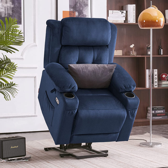 Lay Flat Lift Recliner with Power Headrest, Navy Blue