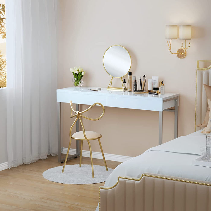 Glossy White 2-Drawer Vanity Desk