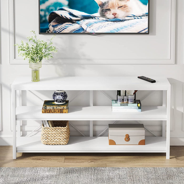 3-Tier White Sofa Table with Storage Shelves