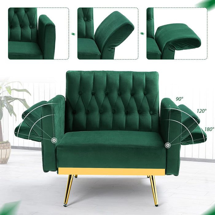 Green Velvet Recliner Chair with Ottoman and Pillow