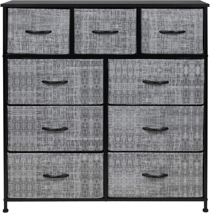 Steel & Wood 9-Drawer Dresser with Gray/Black Bins