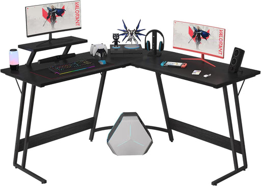 Sturdy L-Shaped Gaming Desk with Monitor Riser