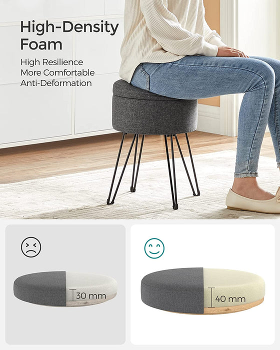 Small round Ottoman with Storage and Metal Legs
