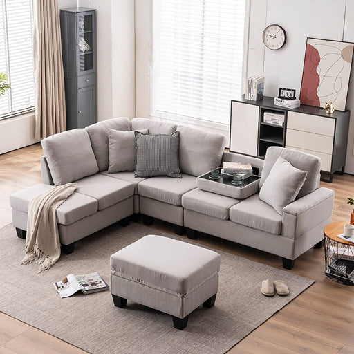 Gray Modular Sectional Sofa with Ottoman