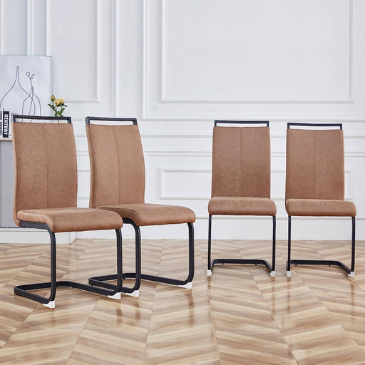 Brown Leathaire Padded High Back Dining Chairs Set of 4