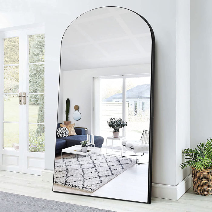 Black Wood Frame Full Length Arched Mirror