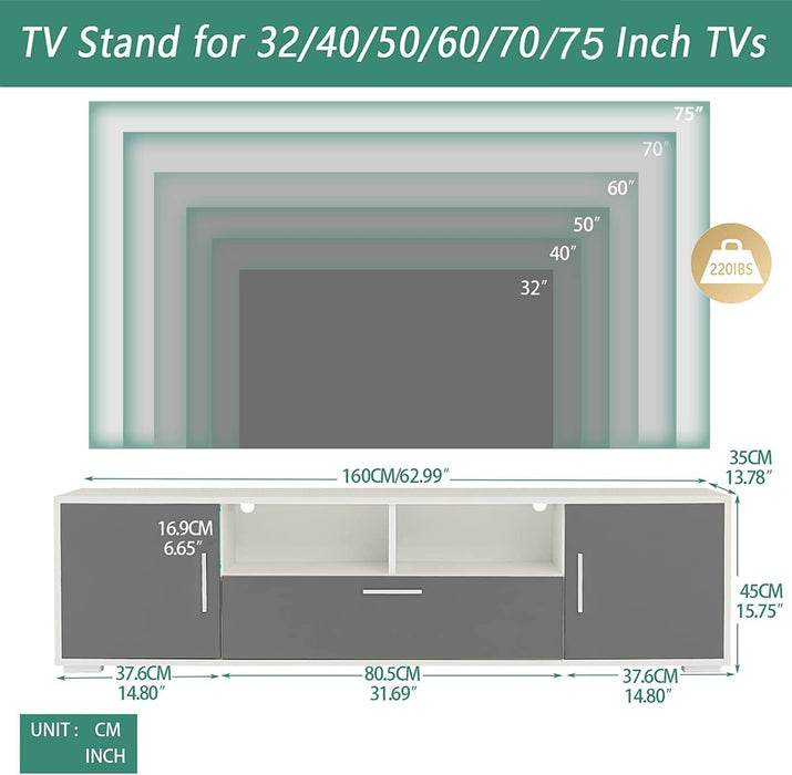 Quick Install White/Grey TV Stand with Storage