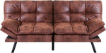 Compact Brown Sofa with Adjustable Armrests and Sleeper