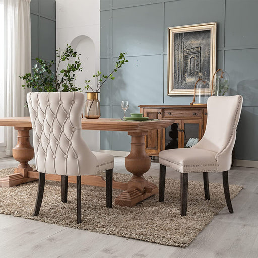 Wingback Velvet Dining Chairs Set of 2, Tufted, Nailhead Trim, Gray