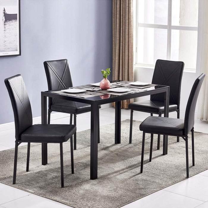 Dining Table Set for 4, Kitchen, Dining Room, Modern Dining Set with Glass Tabletop