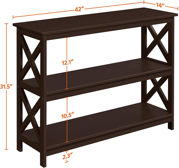 3-Tier Espresso Console Table with Storage Shelves