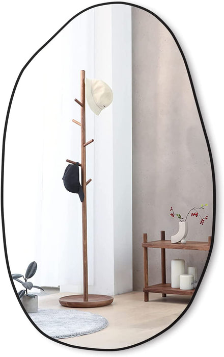 Asymmetrical Wood Framed Wall Mirror for Decoration