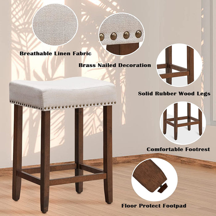 Beige/Brown Fabric Saddle Barstools, Set of 4
