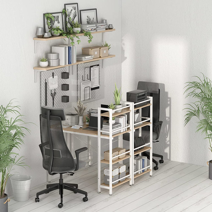 Small 4-Tier Desk with Bookshelf - Natural/White