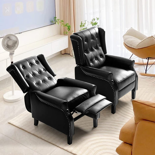 Tufted Wingback Recliner Chairs (Set of 2, Black)