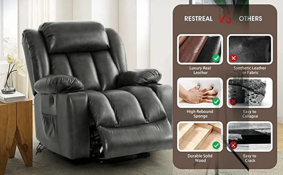 Grey Power Lift Recliner with Heat & Massage