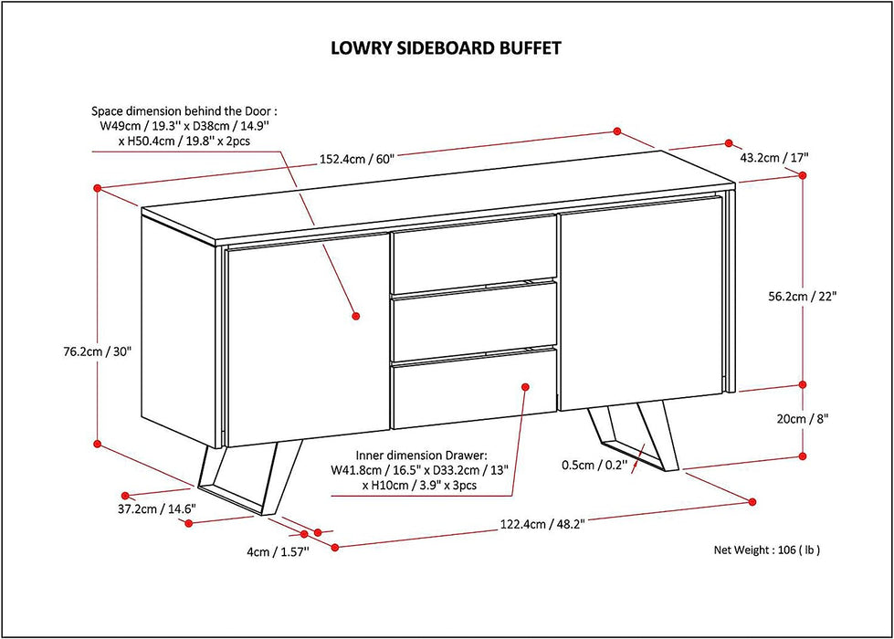 Lowry SOLID ACACIA WOOD 60 Inch Modern Industrial Sideboard Buffet and Wine Rack