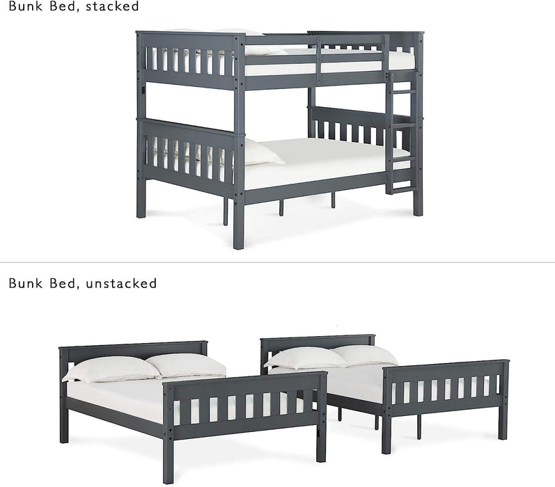 Full over Full Bunk Bed W/ USB Port, Gray