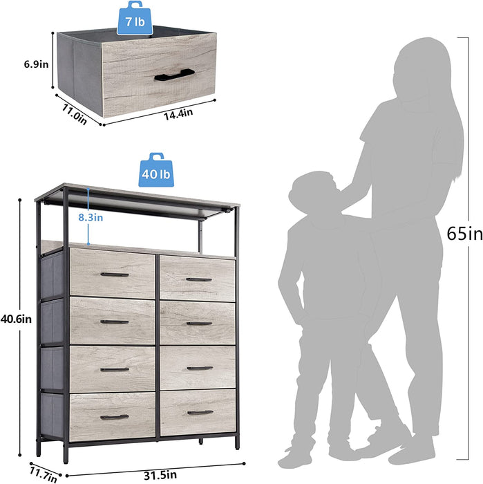 8-Drawer Dresser with Shelves, Fabric Drawers, Greige