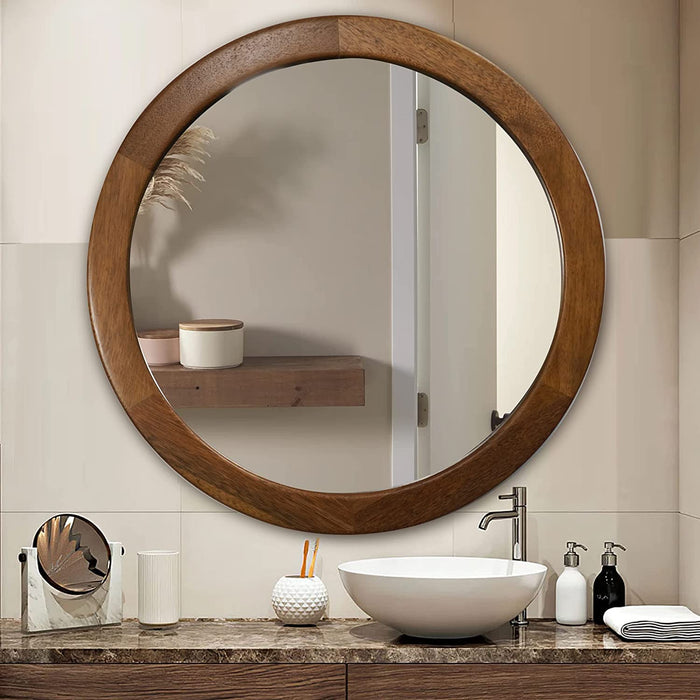 Rustic Wooden Wall Mirror, Walnut Frame