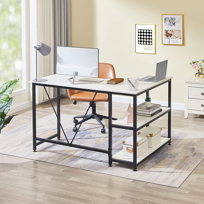 Small L-Shaped Desk with Storage Shelf, White