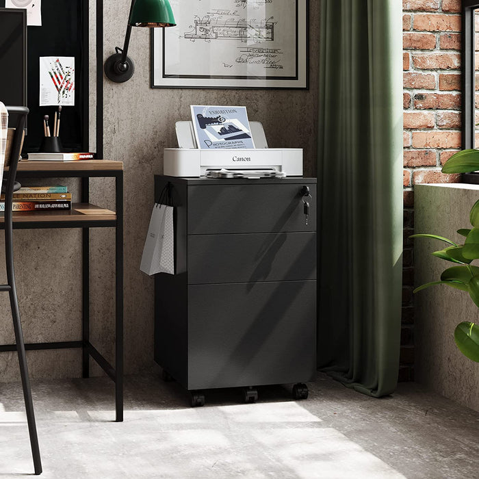 Black Rolling File Cabinet for Home Office