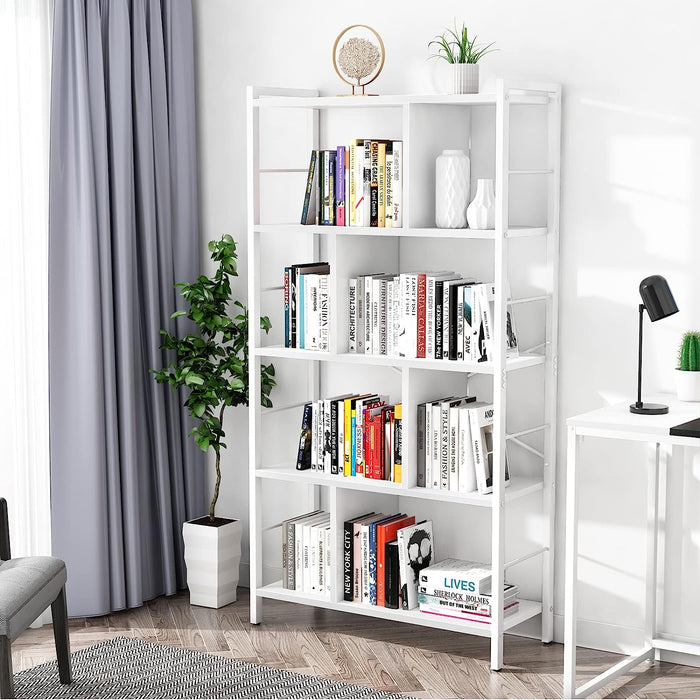 5-Tier Industrial Bookcase with Wood and Metal Frame