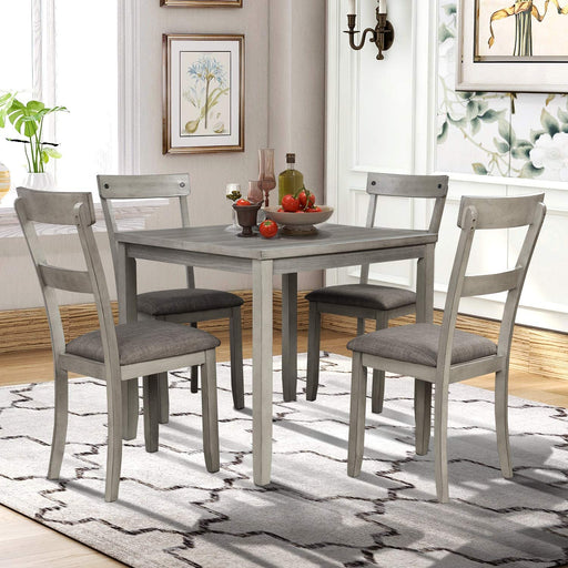 5-Piece Farmhouse Wood Kitchen Dining Table Set with Padded Chairs