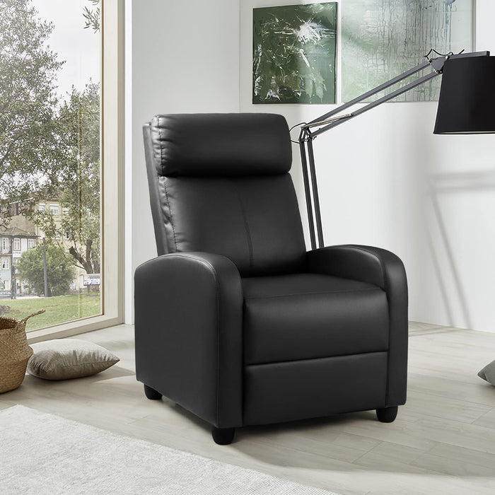 Black PU Leather Recliner Sofa with Thick Cushion